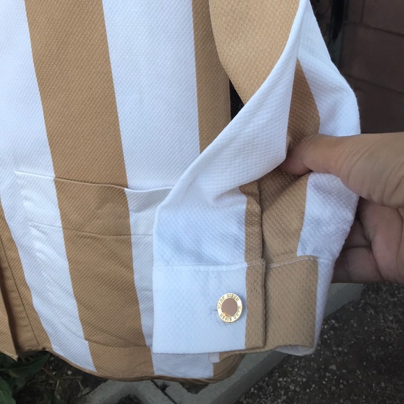 Designer Mark Eisen tan/white jacket w/pockets - Picture 2 of 7